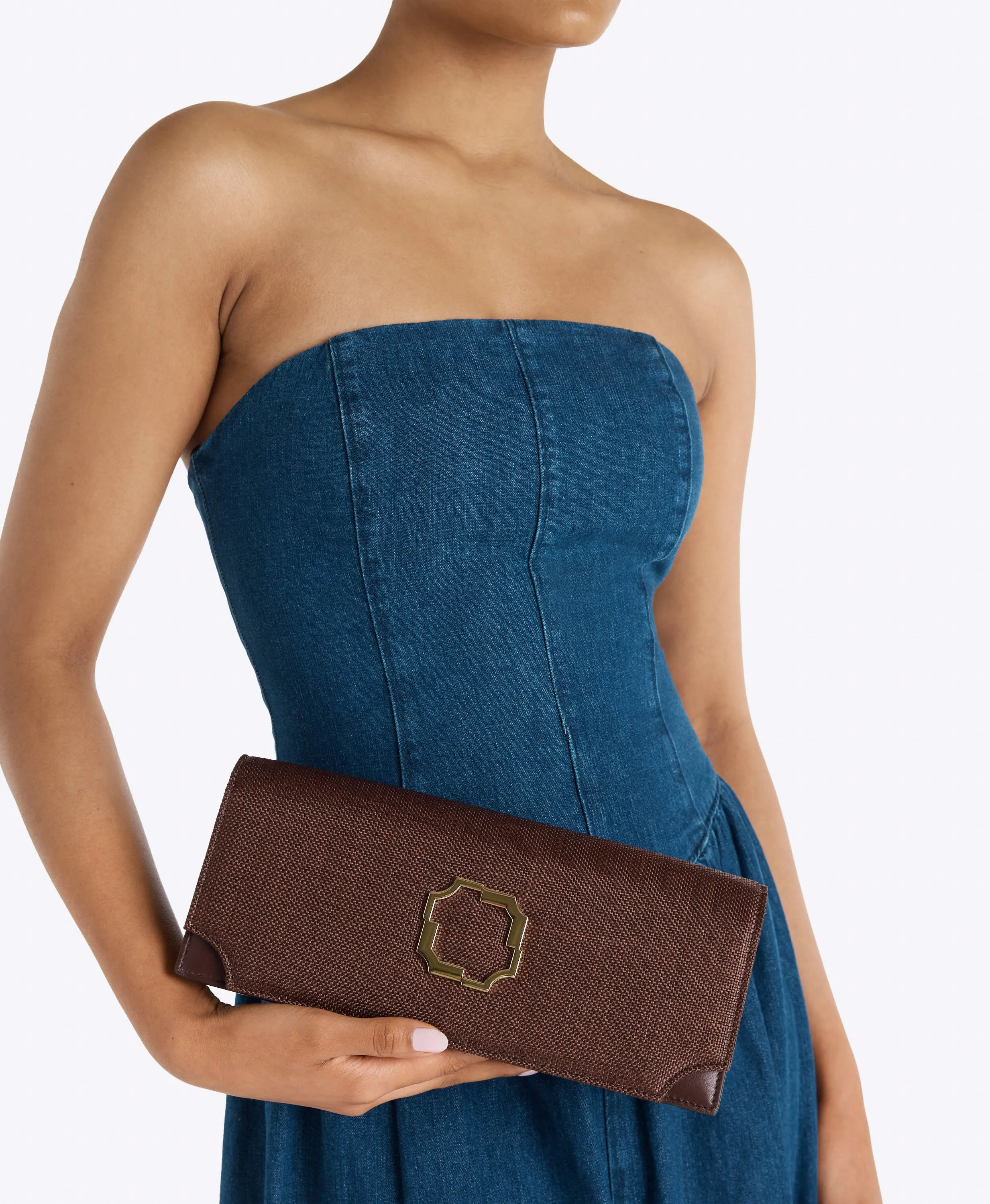 Vivien Dark Brown Raffia Clutch Bag