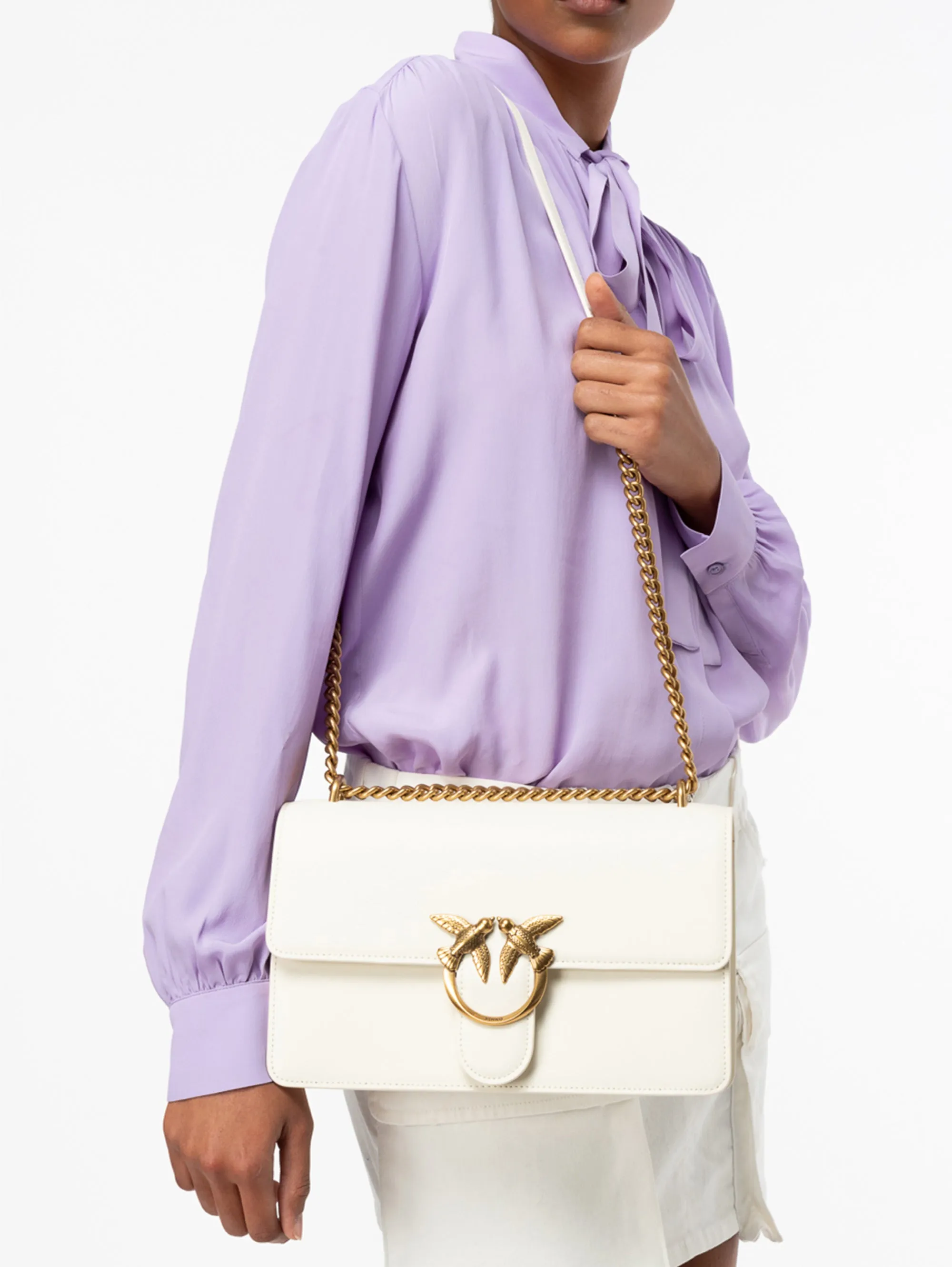 White Silk Leather Shoulder Bag